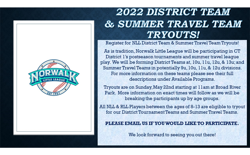 District & Summer Team Tryouts - May 22nd!